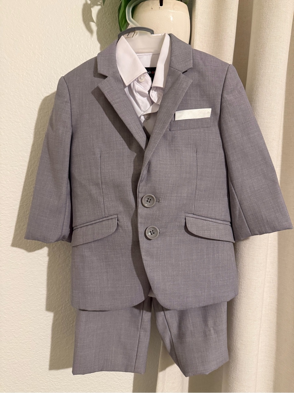 Boys Gray Dress Suit Set with White Shirt